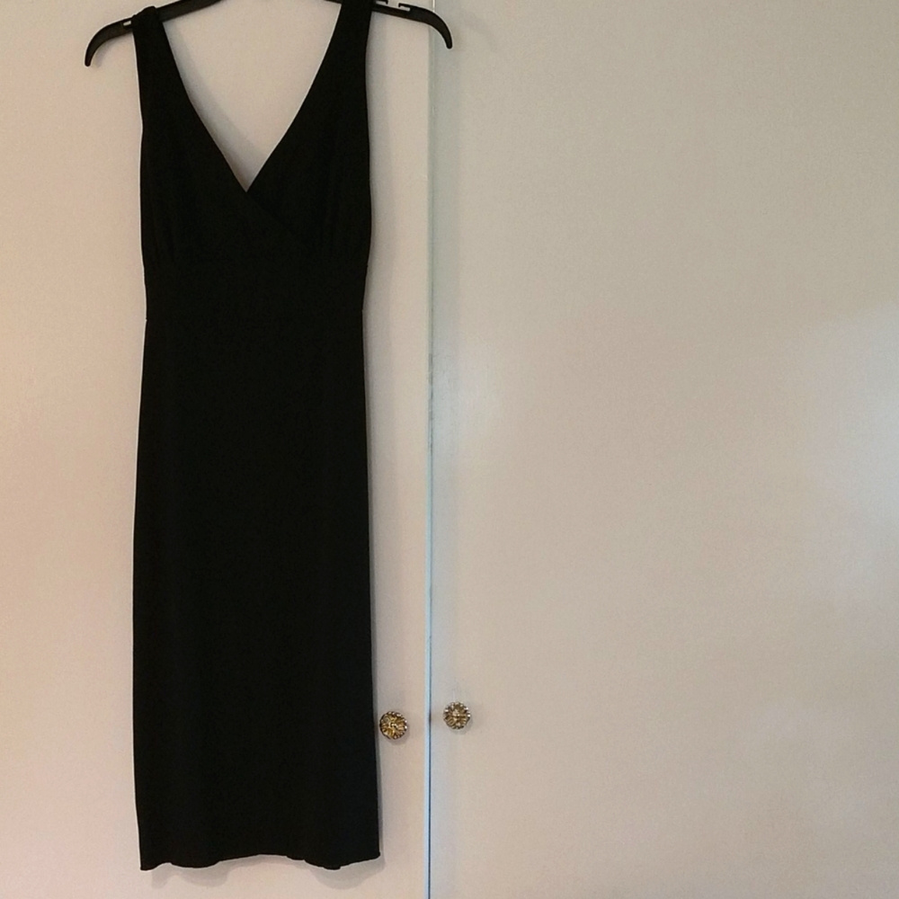 Classic Simple Black Dress with V-neck (7/8)